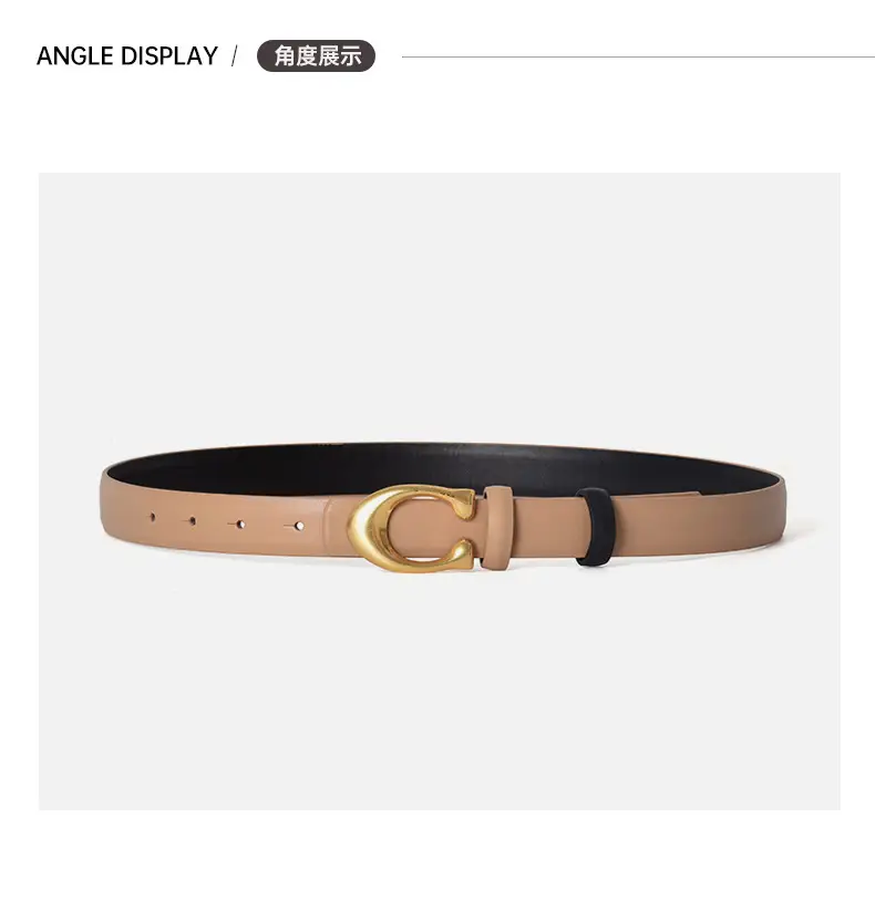 Black Leather Belt with Gold Button for Women — feature 7