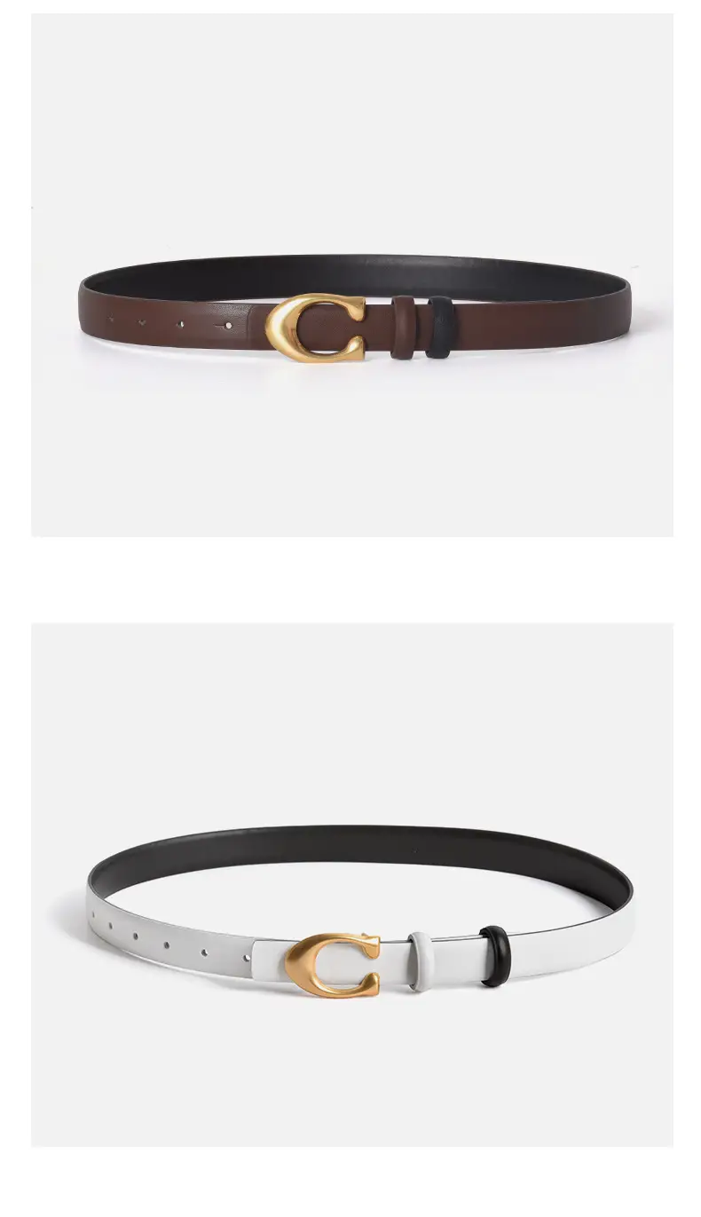 Black Leather Belt with Gold Button for Women — feature 8
