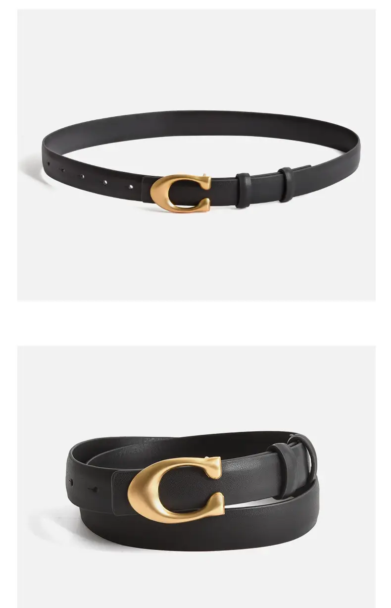 Black Leather Belt with Gold Button for Women — feature 9
