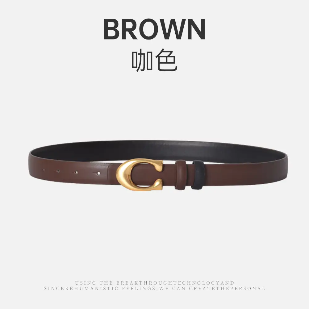 Black Leather Belt with Gold Button for Women