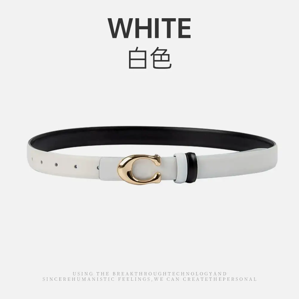 Black Leather Belt with Gold Button for Women