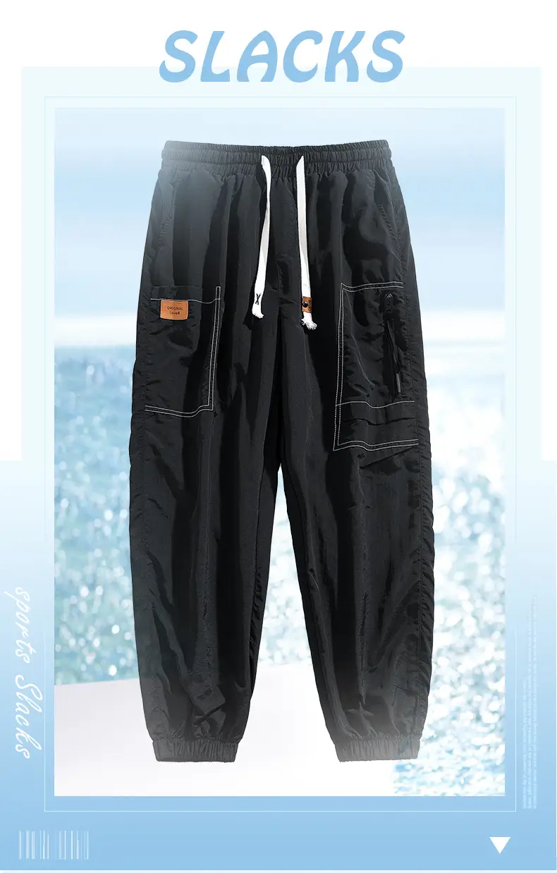 Men Black Multi-Pocket Loose Trousers Plus Size — feature 1