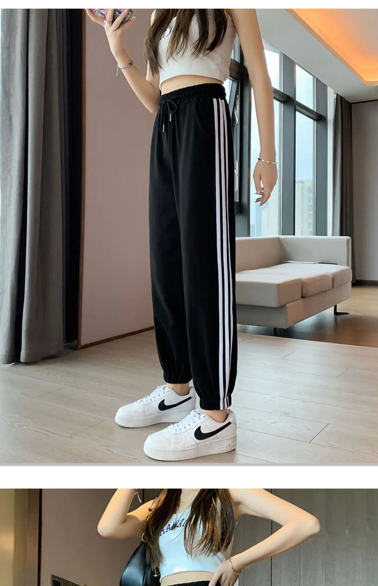 Women's Grey Korean Style Loose Sports Pants 2025 — feature 16
