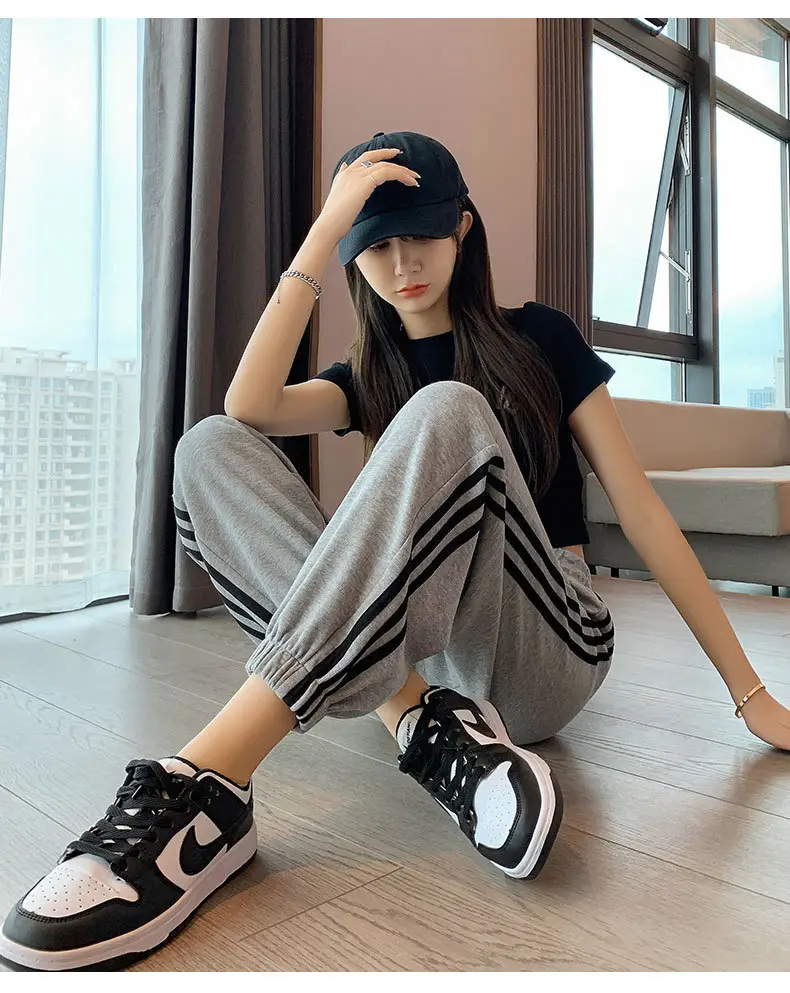 Women's Grey Korean Style Loose Sports Pants 2025 — feature 22