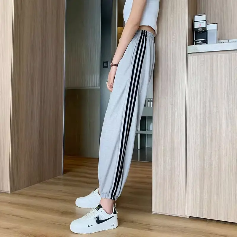 Women's Grey Korean Style Loose Sports Pants 2025 - Image 4