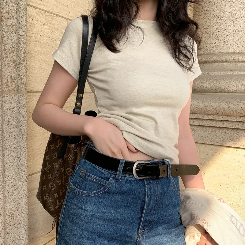 Women's Pink Cotton Crewneck T-Shirt Slim Fit - Image 26