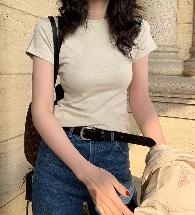 Women's Pink Cotton Crewneck T-Shirt Slim Fit — feature 15
