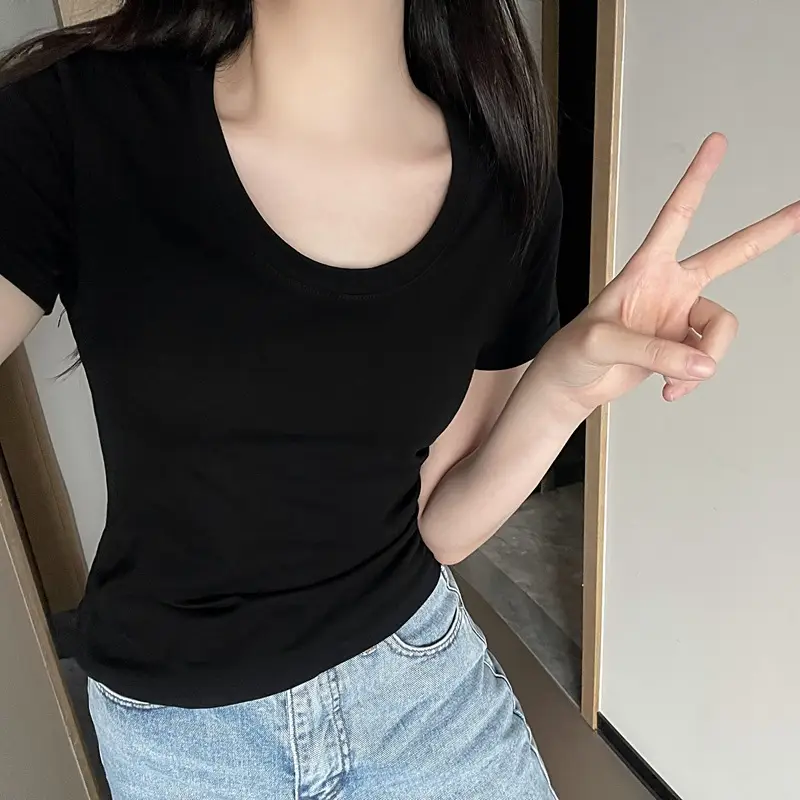 Women's Pink Cotton Crewneck T-Shirt Slim Fit - Image 6
