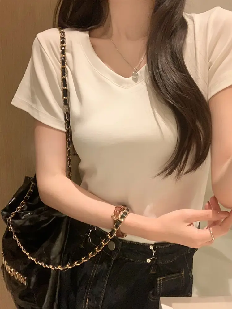 Women's Pink Cotton Crewneck T-Shirt Slim Fit - Image 7