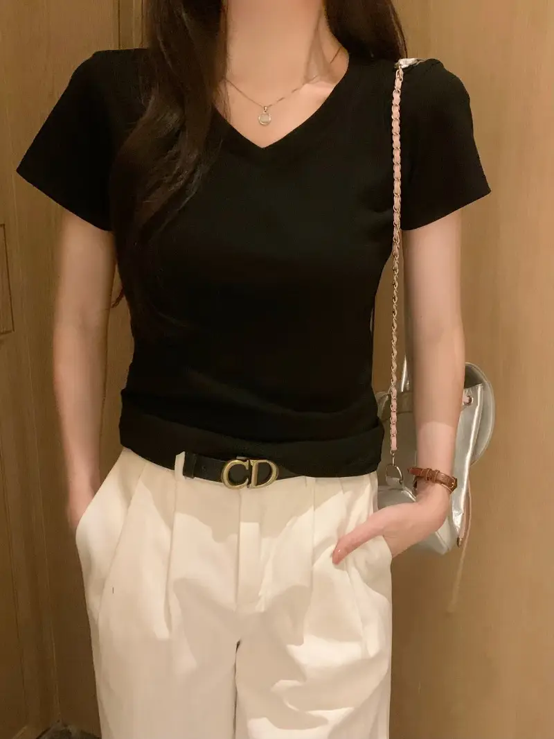 Women's Pink Cotton Crewneck T-Shirt Slim Fit - Image 8