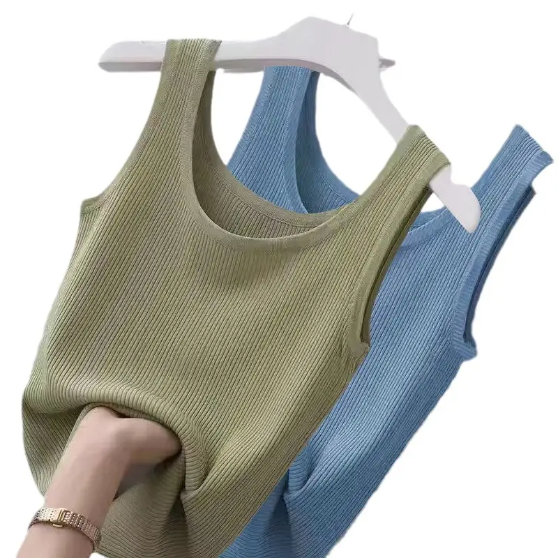Women Sleeveless Camisole Green Knitted Slim Fit - Image 7