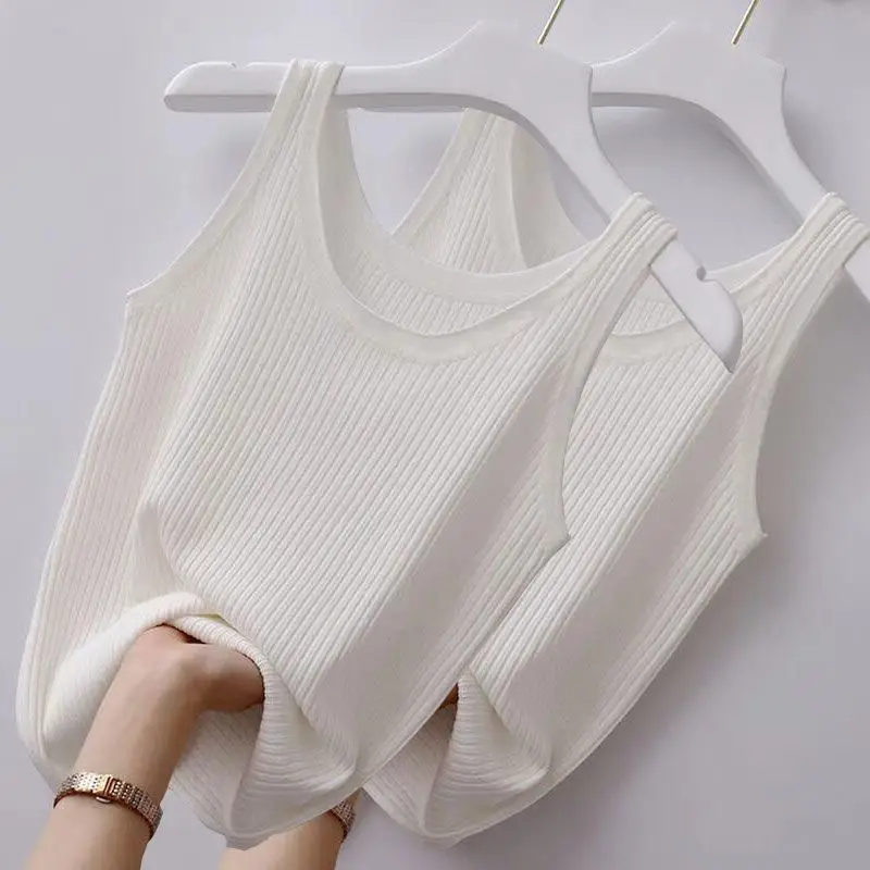 Women Sleeveless Camisole Green Knitted Slim Fit — feature 6