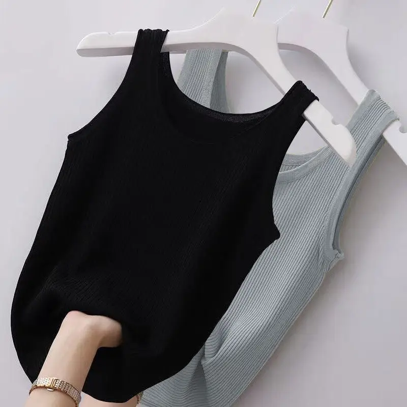 Women Sleeveless Camisole Green Knitted Slim Fit — feature 9