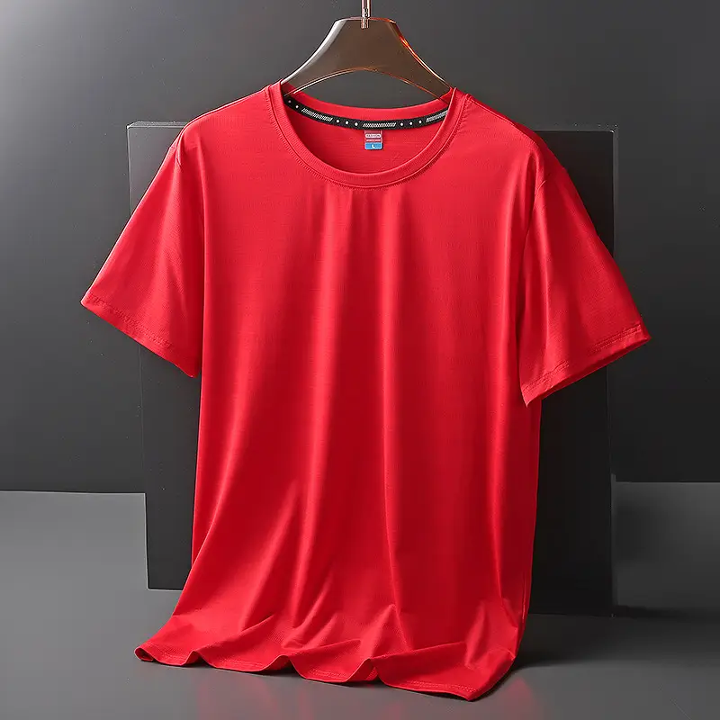Men Ice Silk Round Neck T-Shirt Black Teal - Image 6