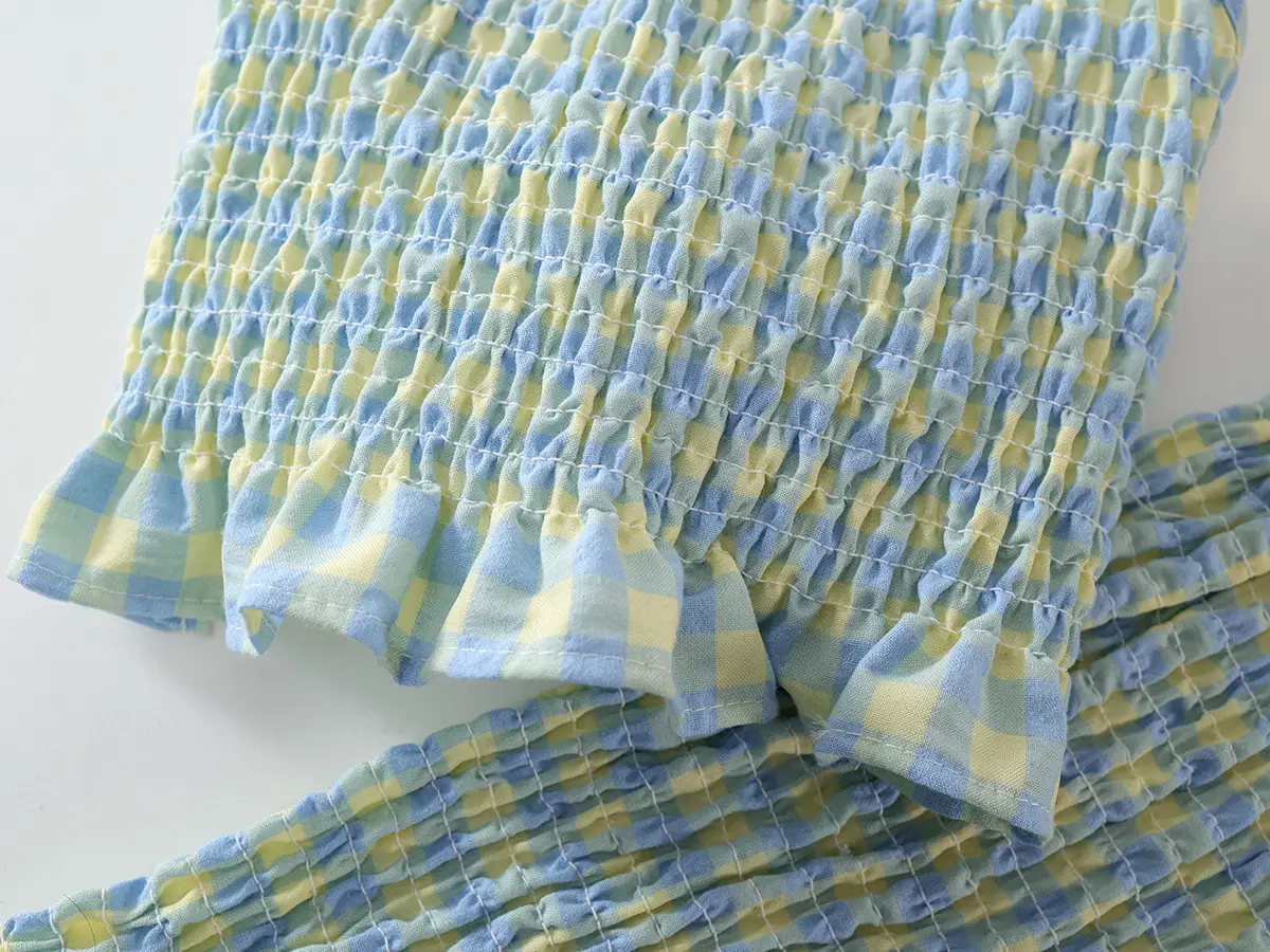 Kids Plaid Suit Blue Yellow Summer Backless Top Flared Pants — feature 11