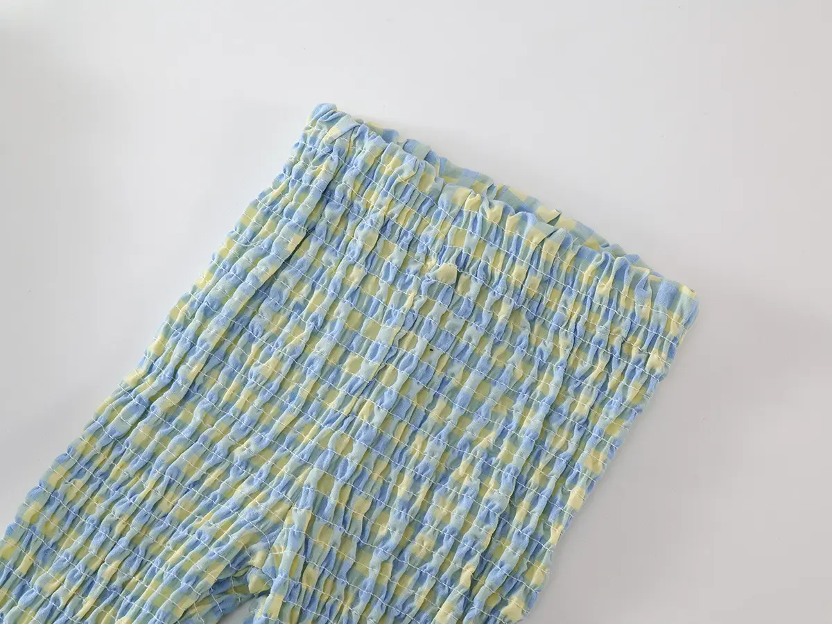 Kids Plaid Suit Blue Yellow Summer Backless Top Flared Pants — feature 12