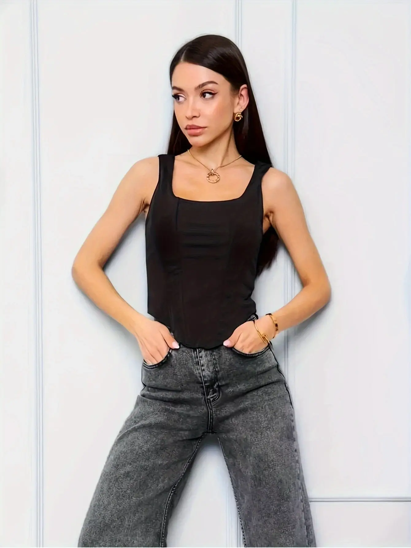 European American Women's 2023 Sexy Fishbone Sling Backless Vest Top — feature 13