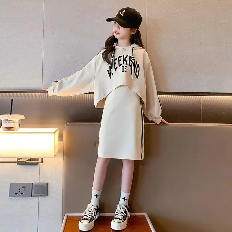 Girls' Black & White Oversized Hooded Sweatshirt Set Medium to XL - Image 2