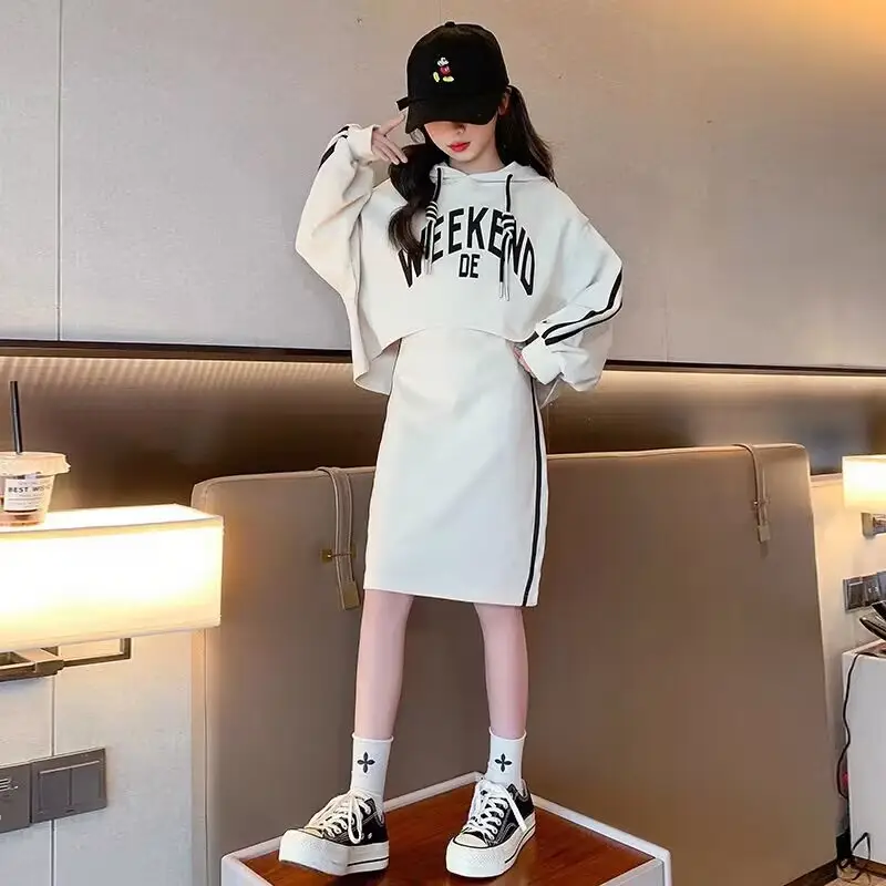 Girls' Black & White Oversized Hooded Sweatshirt Set Medium to XL - Image 4