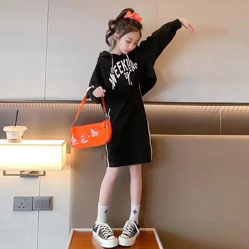 Girls' Black & White Oversized Hooded Sweatshirt Set Medium to XL - Image 5