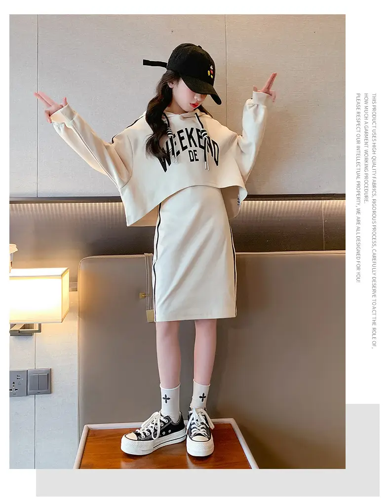 Girls' Black & White Oversized Hooded Sweatshirt Set Medium to XL — feature 10