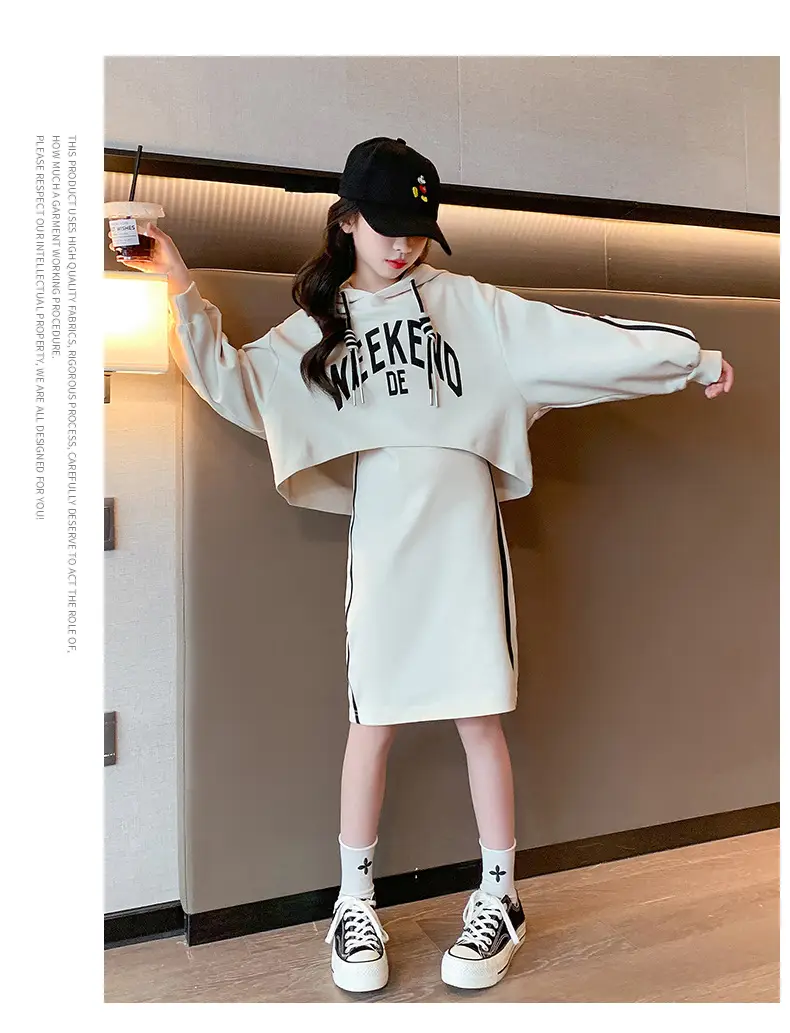 Girls' Black & White Oversized Hooded Sweatshirt Set Medium to XL — feature 11