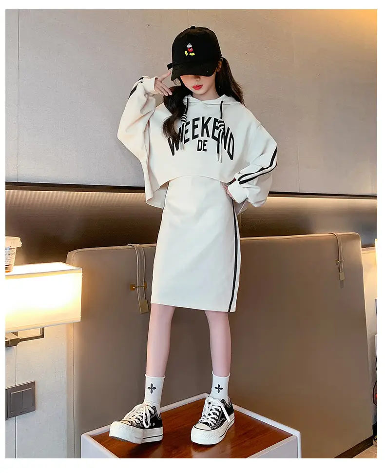 Girls' Black & White Oversized Hooded Sweatshirt Set Medium to XL — feature 12