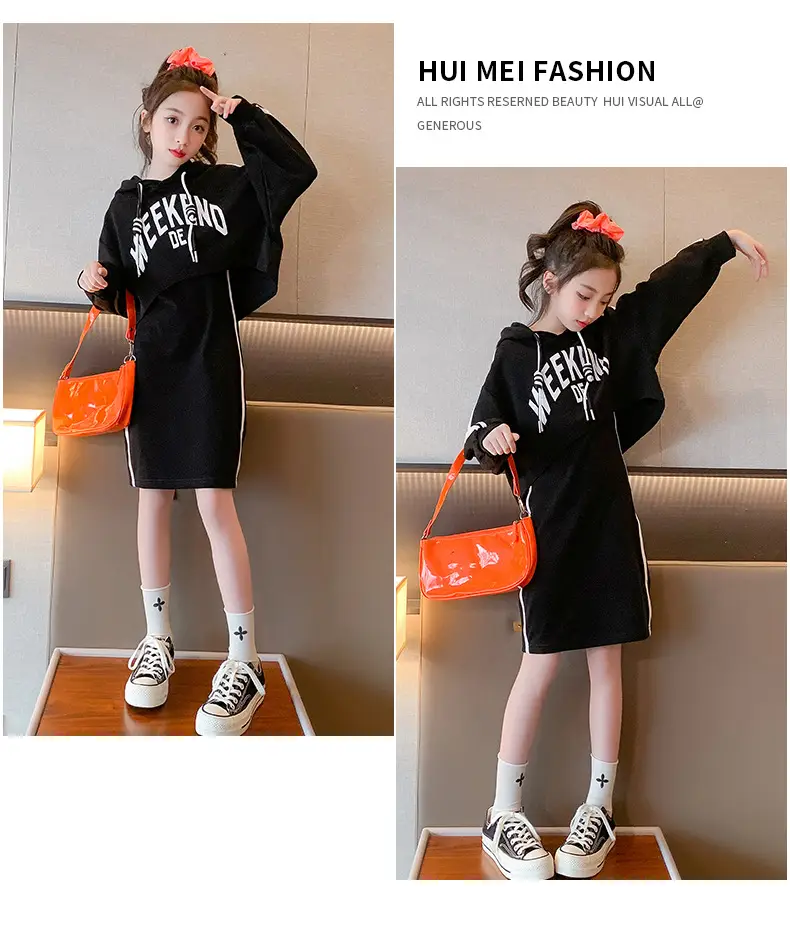 Girls' Black & White Oversized Hooded Sweatshirt Set Medium to XL — feature 14