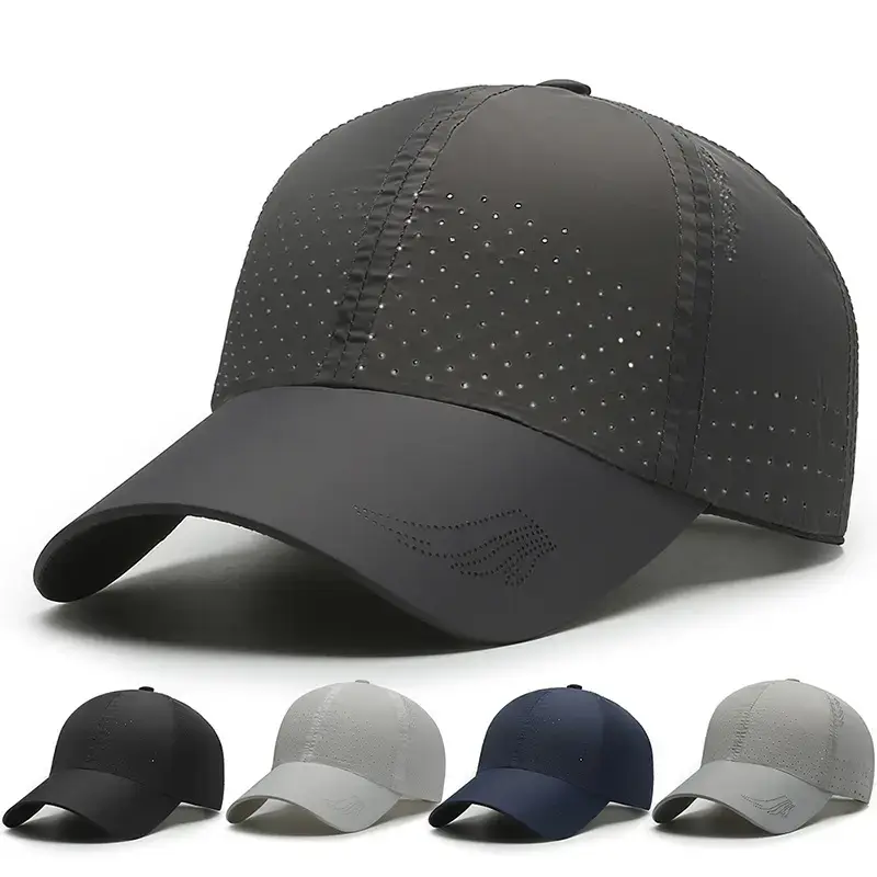 Men's Black Perforated Baseball Cap Outdoor Sports Sun Hat