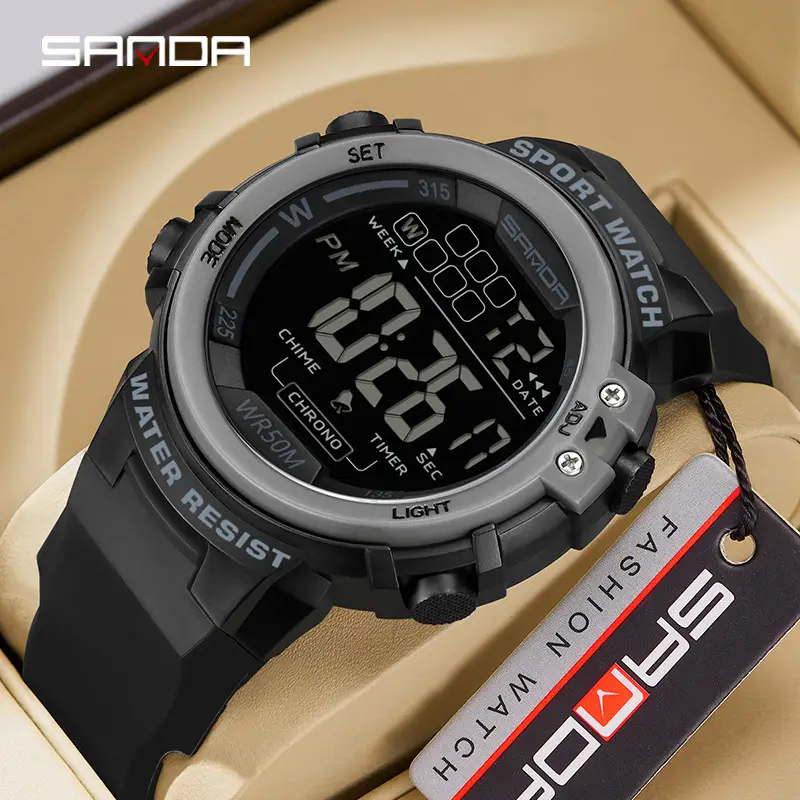 Multifunctional LED Digital Watch for Men Women Waterproof Black White Night