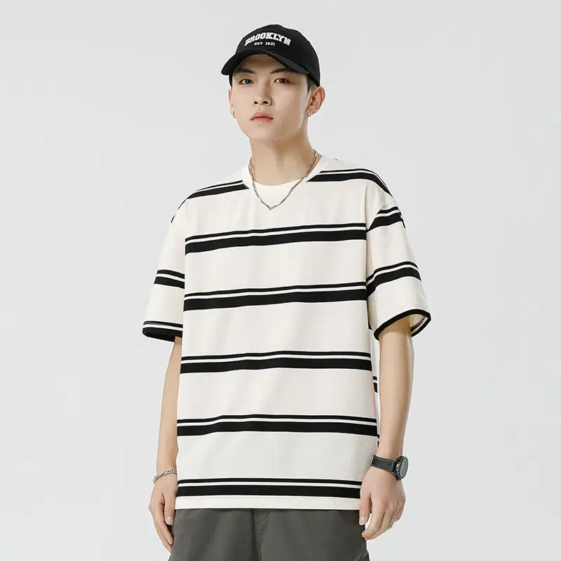 Qihaipeng Men's Japanese Striped T-Shirt Summer Loose Fit - Image 7