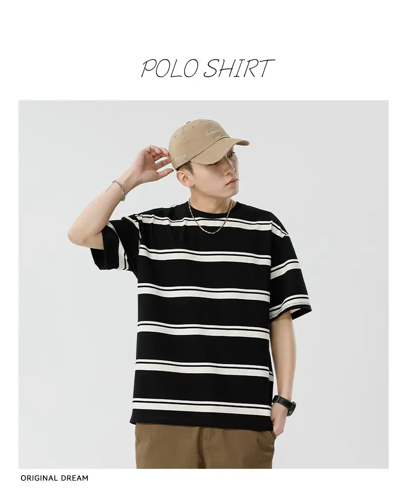 Qihaipeng Men's Japanese Striped T-Shirt Summer Loose Fit — feature 16