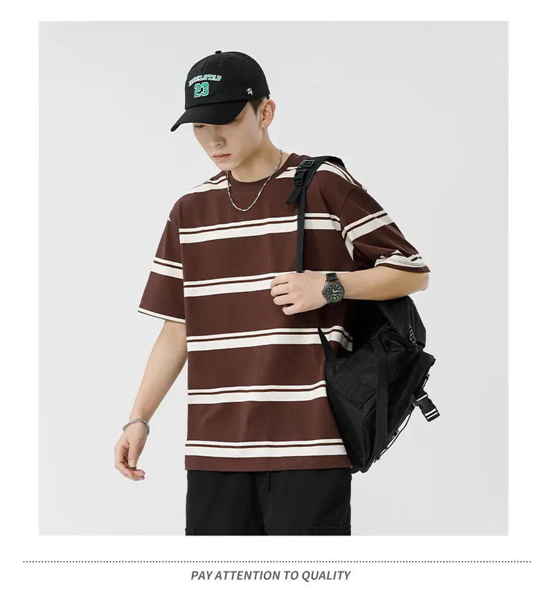 Qihaipeng Men's Japanese Striped T-Shirt Summer Loose Fit — feature 26