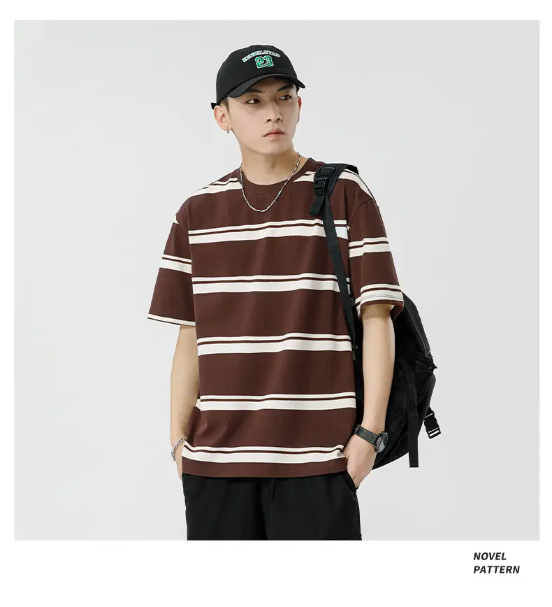 Qihaipeng Men's Japanese Striped T-Shirt Summer Loose Fit — feature 27