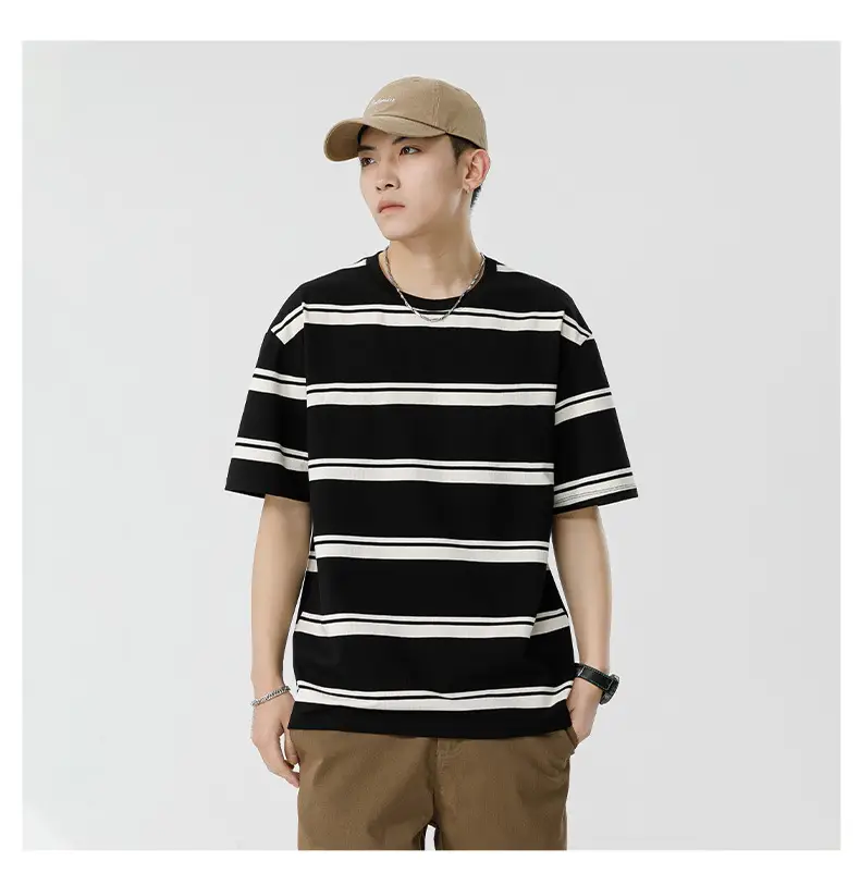 Qihaipeng Men's Japanese Striped T-Shirt Summer Loose Fit — feature 29