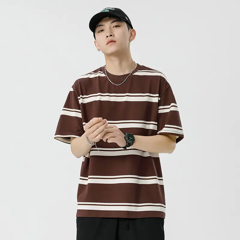 Qihaipeng Men's Japanese Striped T-Shirt Summer Loose Fit - Image 3
