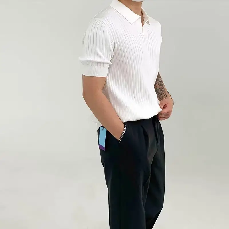 White Striped Polo Shirt for Men Summer Wear - Image 7