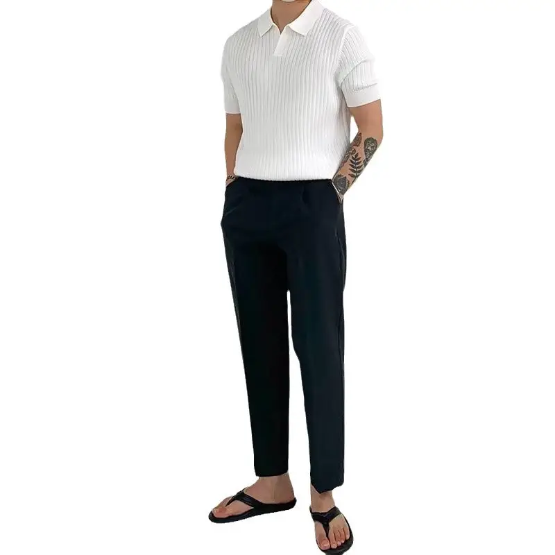 White Striped Polo Shirt for Men Summer Wear - Image 8