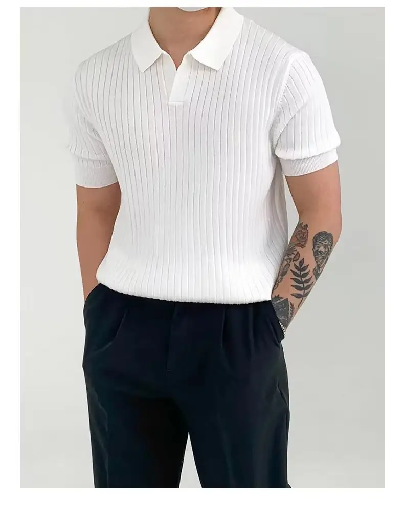 White Striped Polo Shirt for Men Summer Wear — feature 1