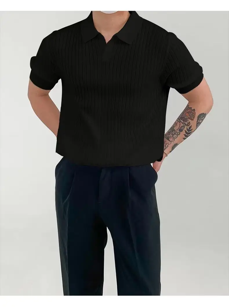White Striped Polo Shirt for Men Summer Wear — feature 2