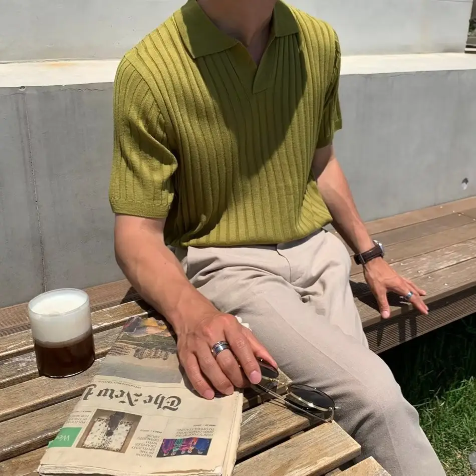 White Striped Polo Shirt for Men Summer Wear — feature 8