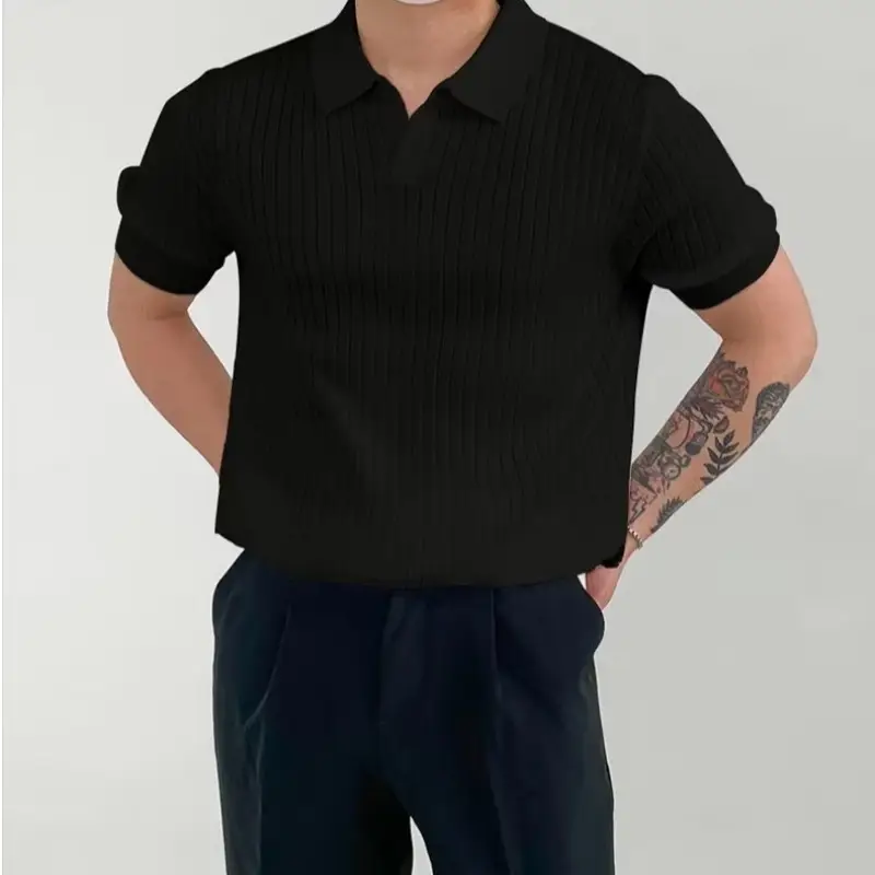 White Striped Polo Shirt for Men Summer Wear - Image 2