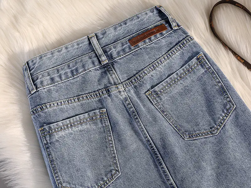 Women Denim High Waist Slim Side Slit Skirt Large — feature 15