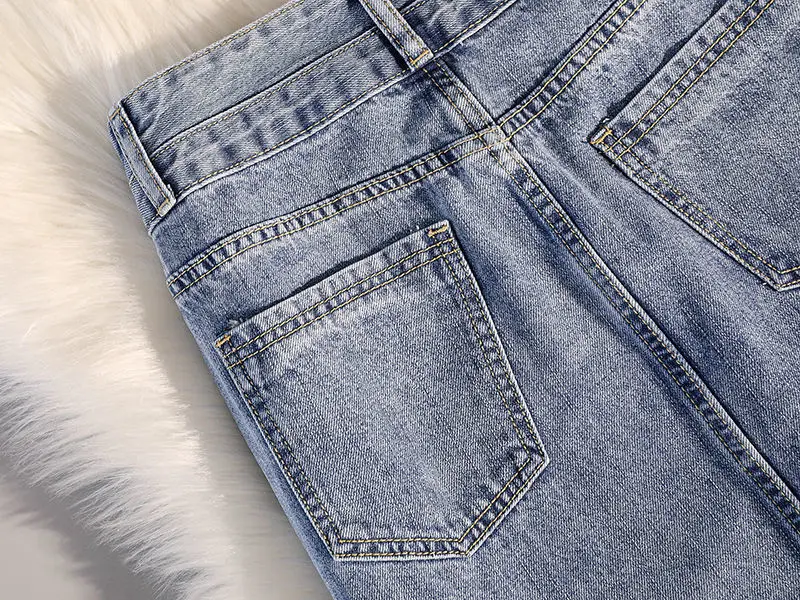 Women Denim High Waist Slim Side Slit Skirt Large — feature 19