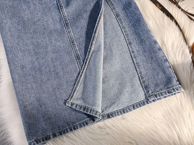 Women Denim High Waist Slim Side Slit Skirt Large — feature 23