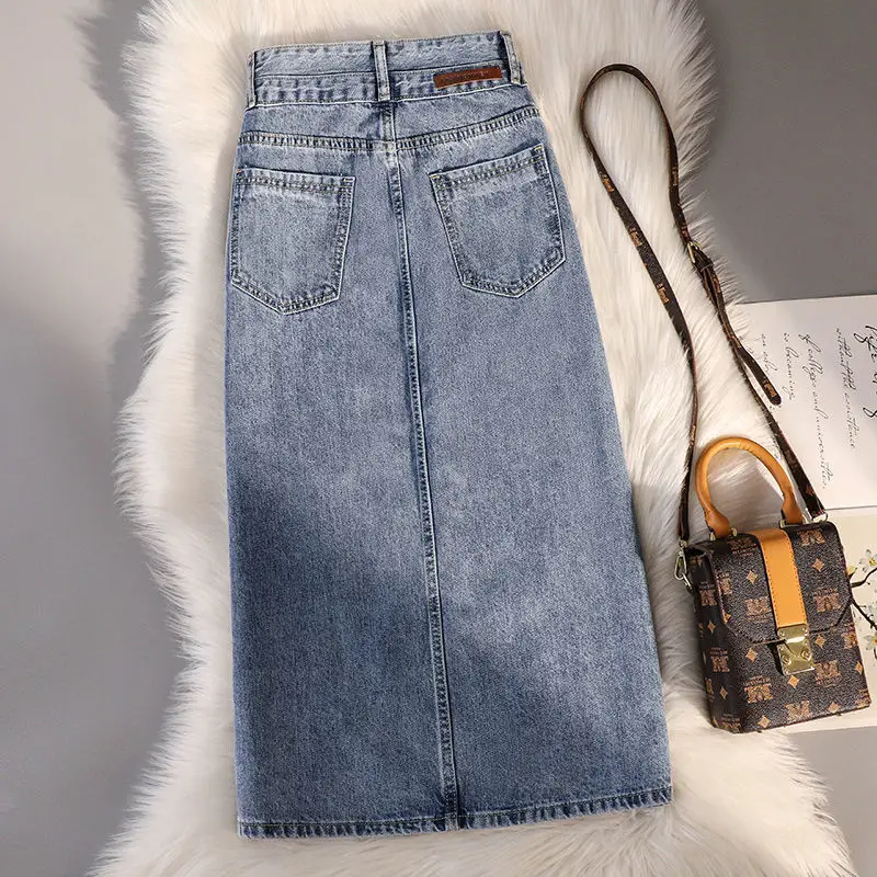Women Denim High Waist Slim Side Slit Skirt Large — feature 7