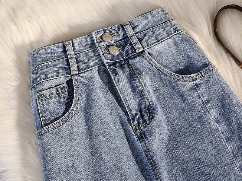 Women Denim High Waist Slim Side Slit Skirt Large — feature 9