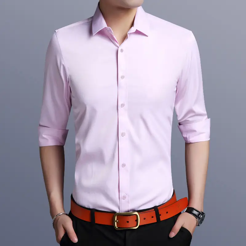 Men's White Slim Fit Long Sleeve Business Shirt - Image 3
