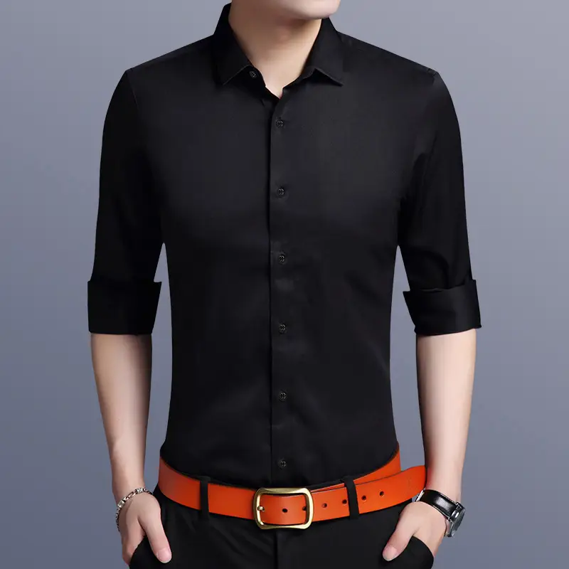 Men's White Slim Fit Long Sleeve Business Shirt - Image 8