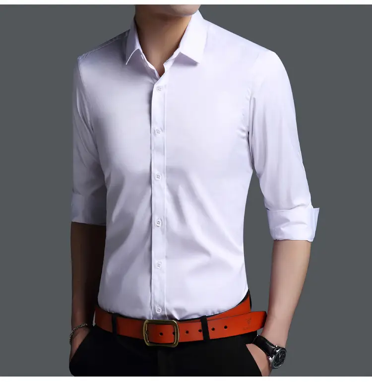 Men's White Slim Fit Long Sleeve Business Shirt — feature 8
